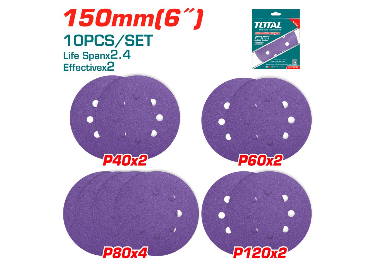 Набор шлифовальной бумаги фиолетового цвета 150мм 10шт TOTAL TAC73150103