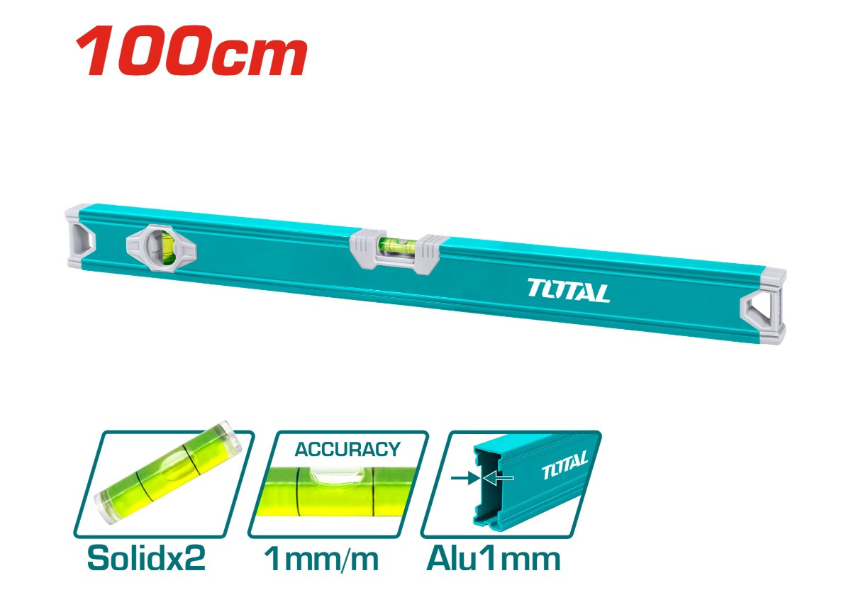 Уровень алюминиевый строительный 1000 мм TOTAL TMT210036