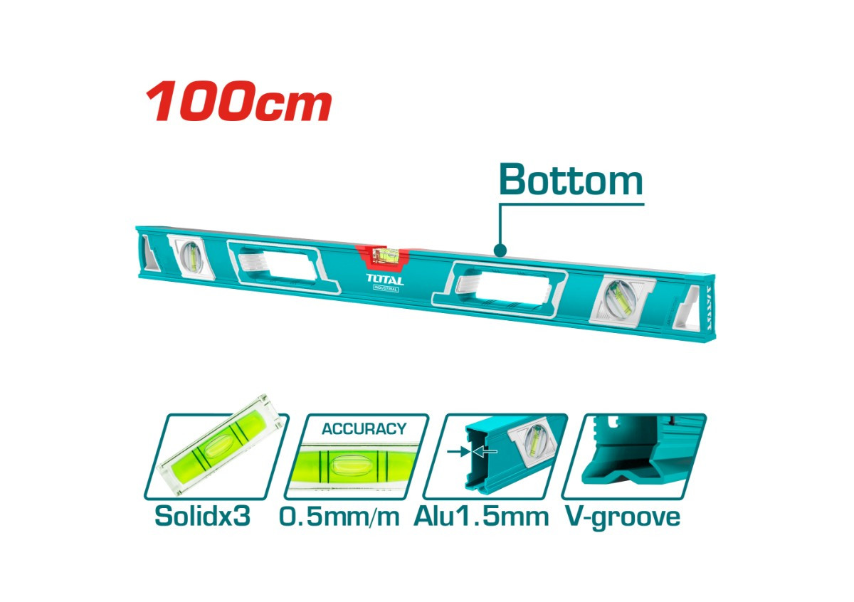 Уровень алюминиевый строительный 1000 мм TOTALTMT212086