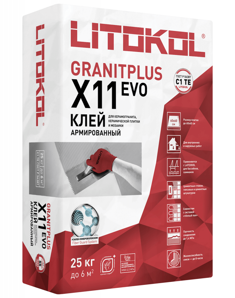 Клей для плитки X11 25кг GRANITPLUS Litokol