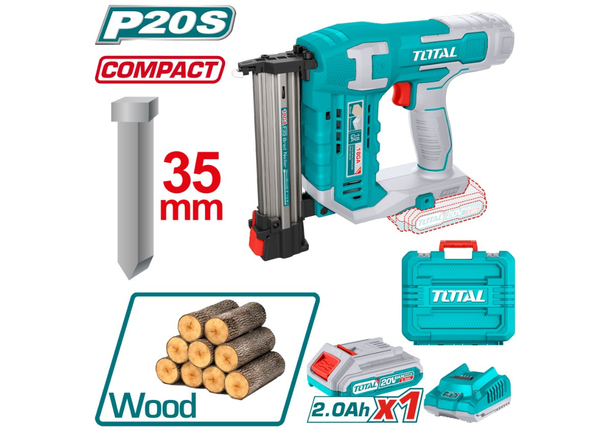 Аккумуляторный гвоздезабиватель 20В TOTAL TCBNLI3508
