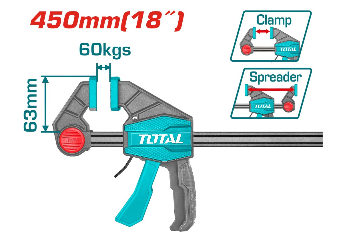 Быстрозажимная струбцина 63x450мм TOTAL THT1340603