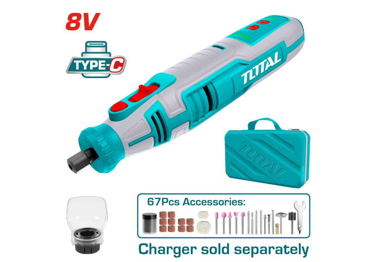 Գրավեր մարտկոցային 8Վ (USB, 67 աքսեսուար) TOTAL TMGLI0801