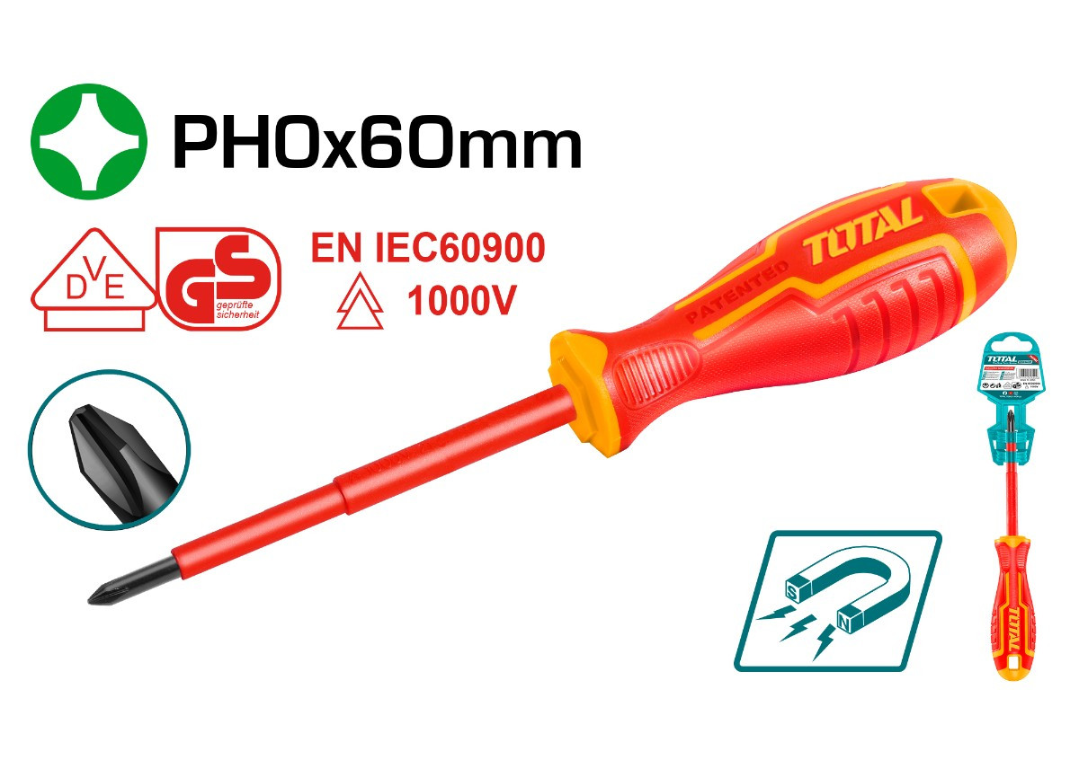 Диэлектрическая отвертка PH0 X 60мм 1000В THTISPH060 TOTAL