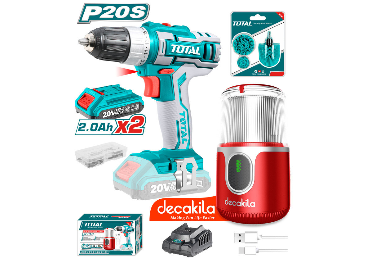 Կոմբո հավաքածու մարտկոցային․ պտուտակադարձիչ (TDLI2002) 2 մարտկոցով, Decakila սրճաղաց (KMCF022R) TOTA