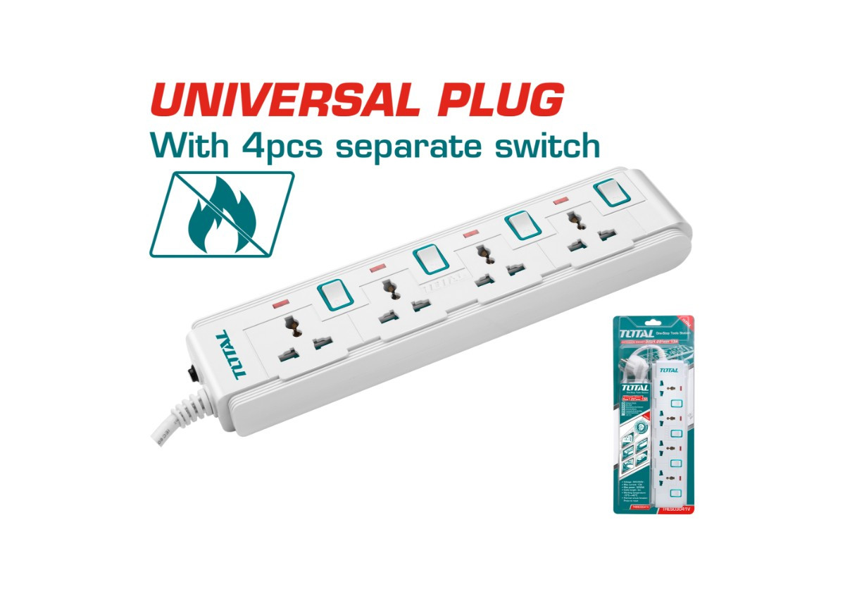 Удлинитель 4мест. 3м TOTAL THES03041V