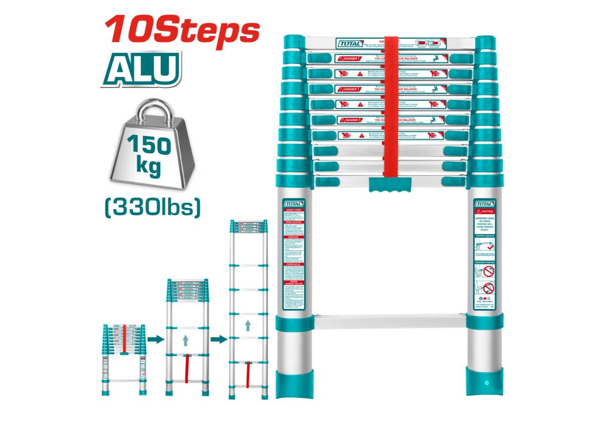 Телескопическая лестница 10 ступеней TOTAL THLAD08101