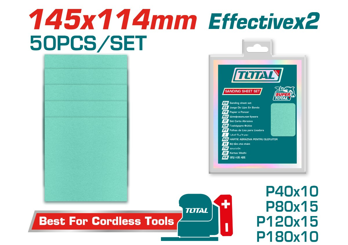 Набор наждачной бумаги(шкурка) 50шт 145x114мм TOTAL TAC145115