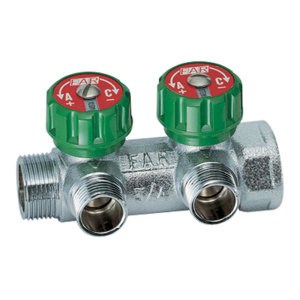 Կոլեկտոր կարգավորվող 1" ՆՊ-ԱՊ, 2×3/4" EU, հարթ խց. ներդիրով FAR