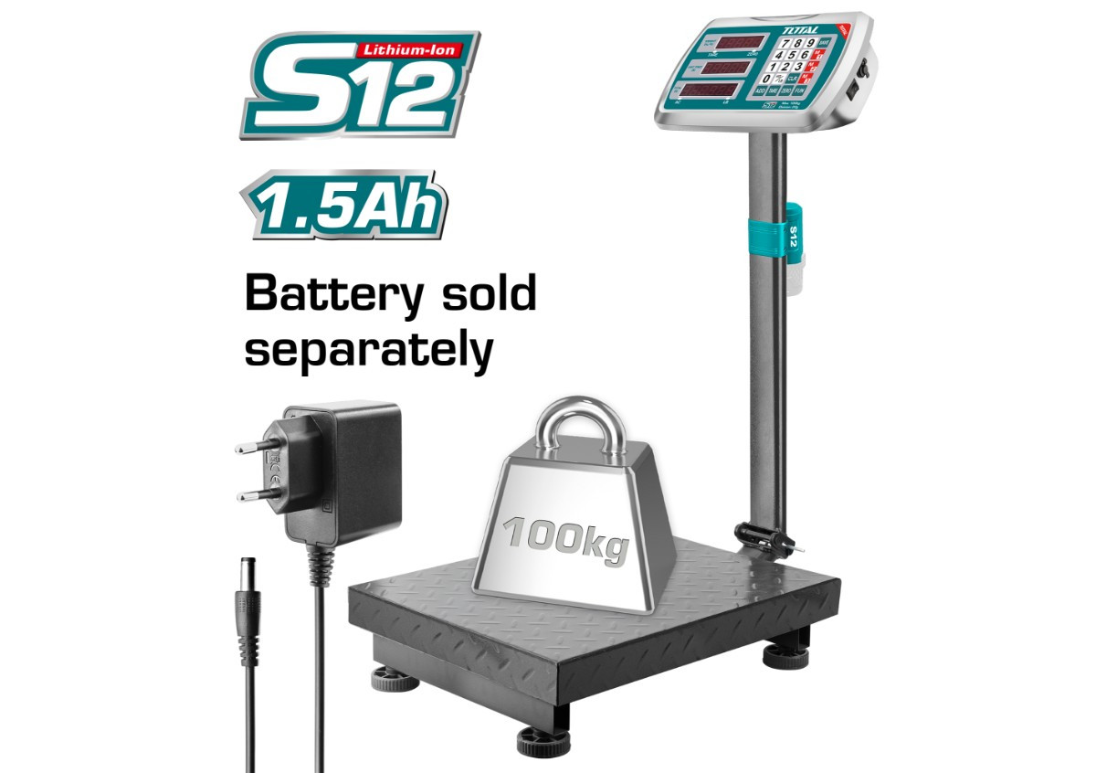 Կշեռք մարտկոցային  100կգ 12V TES1202 TOTAL