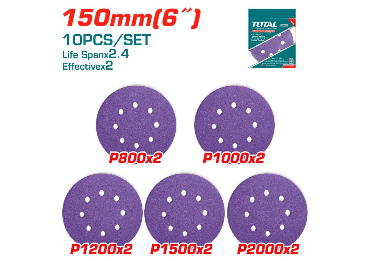 Набор шлифовальной бумаги фиолетового цвета 150мм 10шт TOTAL TAC73150101