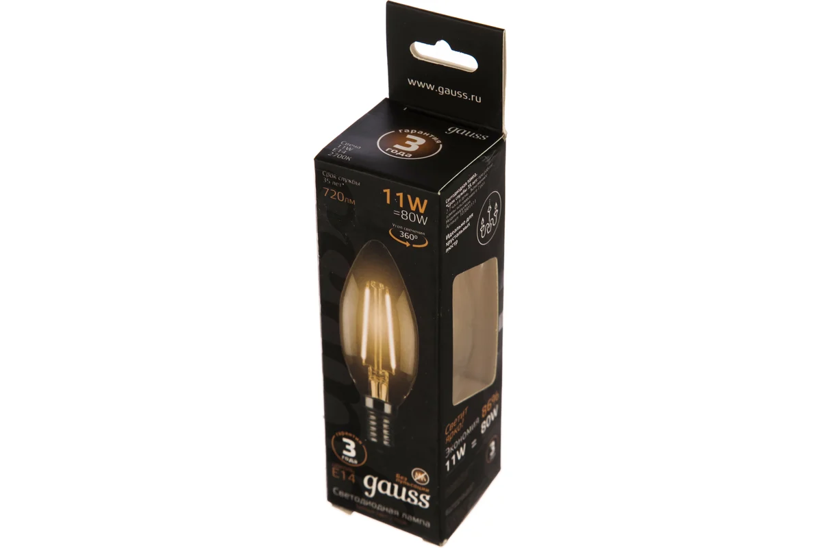 Լամպ E14 Black մոմ 11W 2700К 720Lm Filament 1/10/50 Gauss