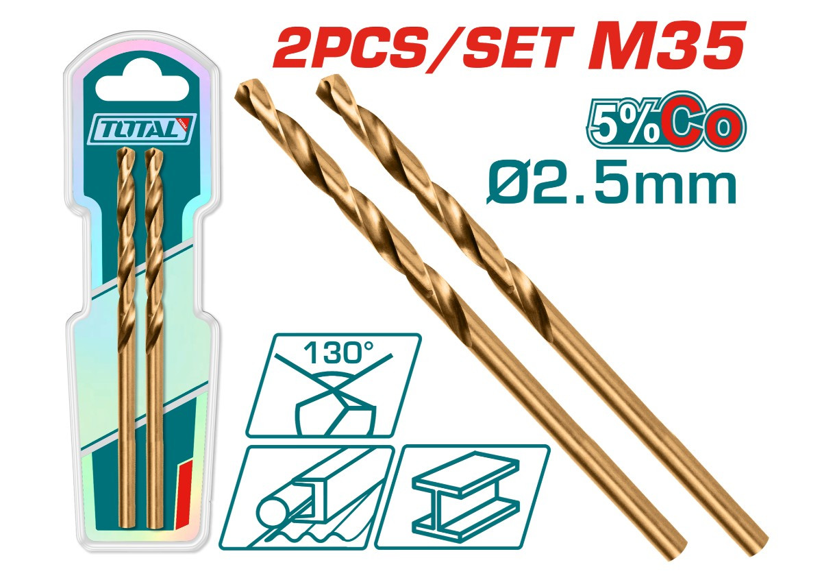 Кобальтовое сверло HSS CO-M35 2.5 мм TOTAL TAC11202501