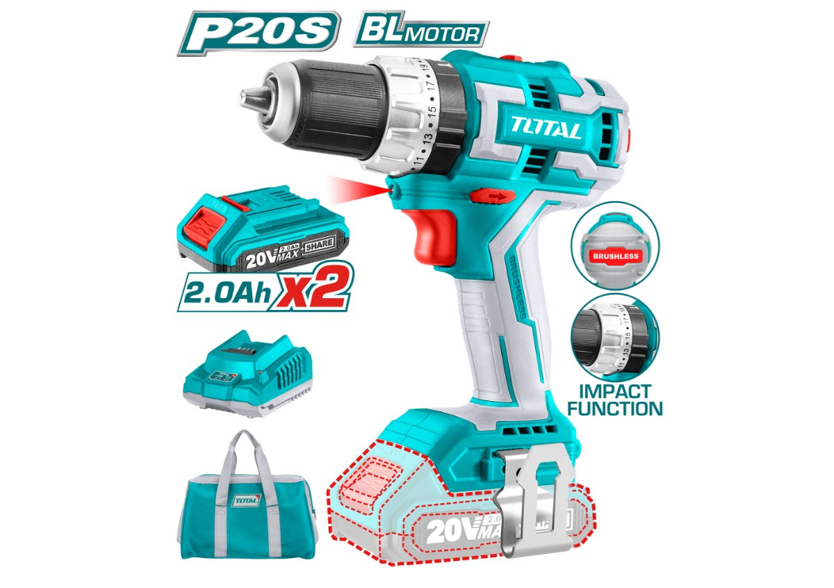 Аккумуляторный ударный шуруповерт  20 В 60 Нм TOTAL TIDLI20608