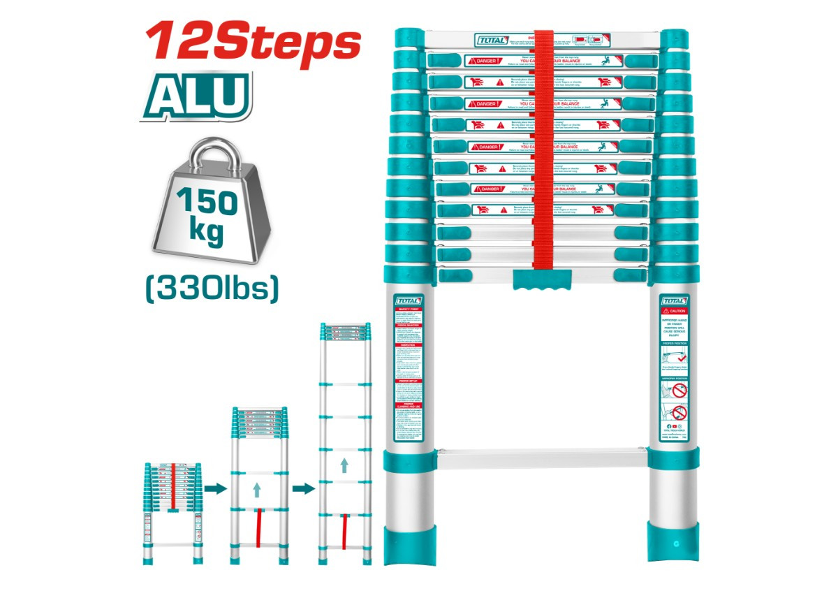 Телескопическая лестница 12 ступеней TOTAL THLAD08121