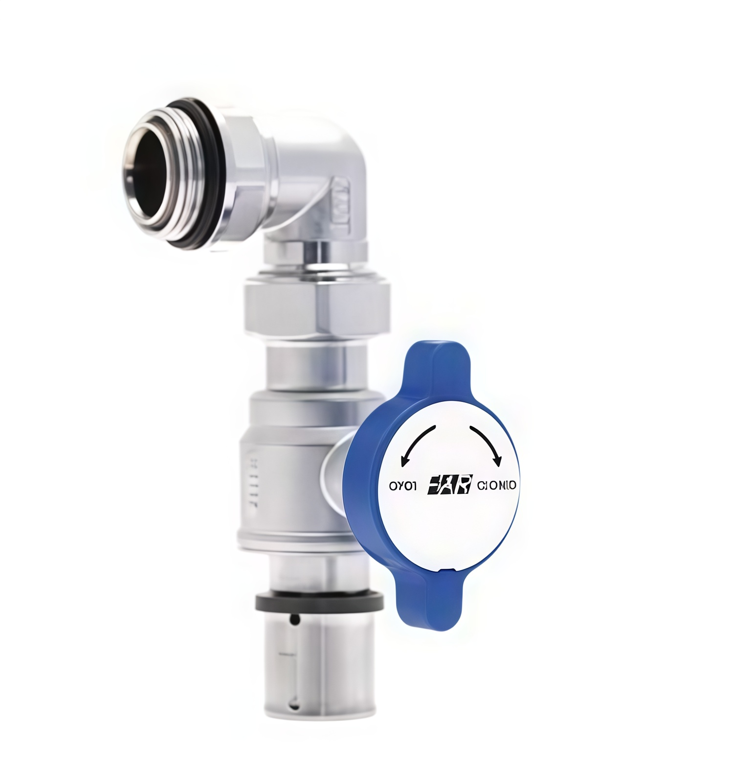 Кран шар., 1" 32*3, хром., с пресс-соед.и угольником, синяя ручка FAR