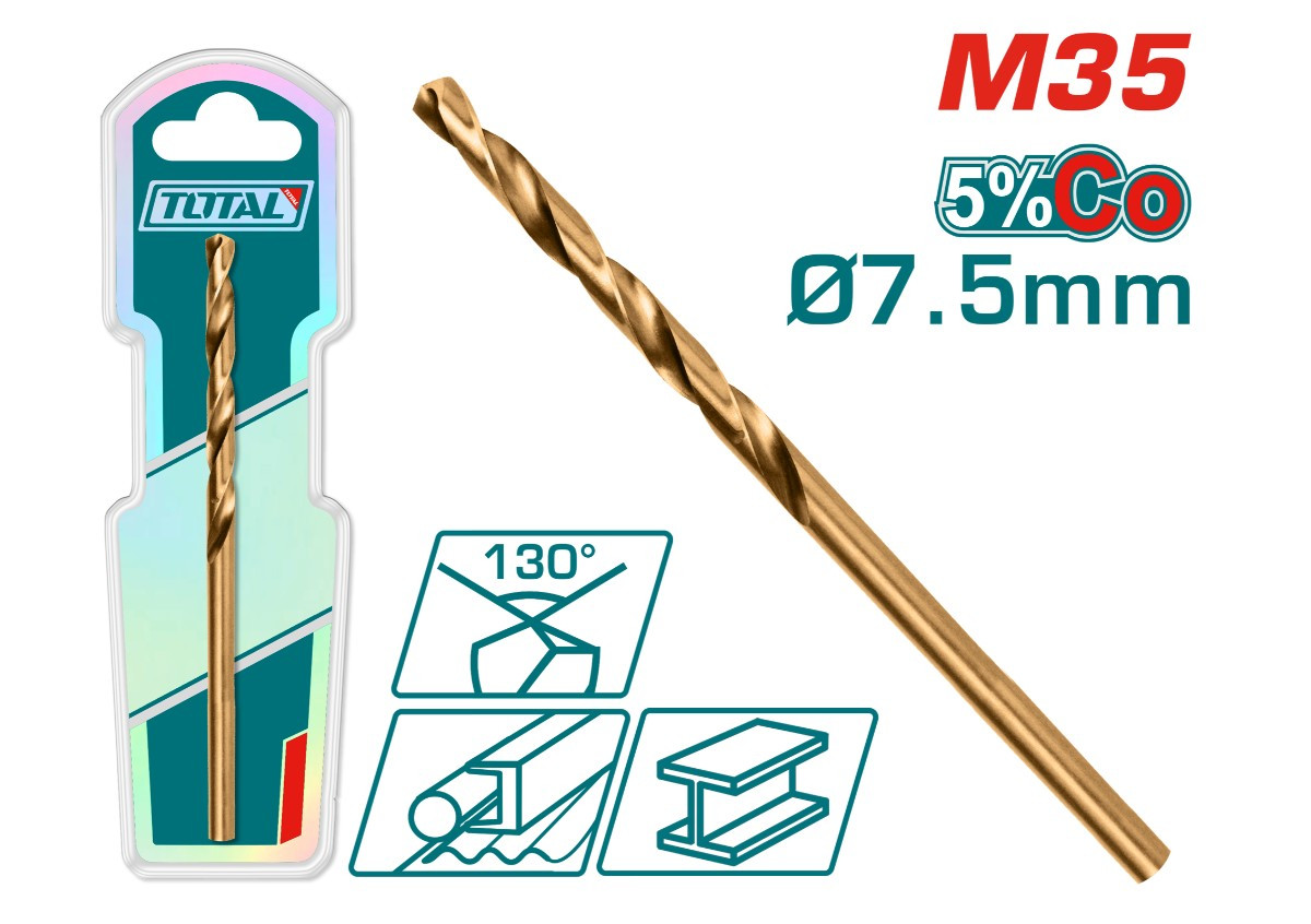 Кобальтовое сверло HSS CO-M35 7.5 мм TOTAL TAC11207501