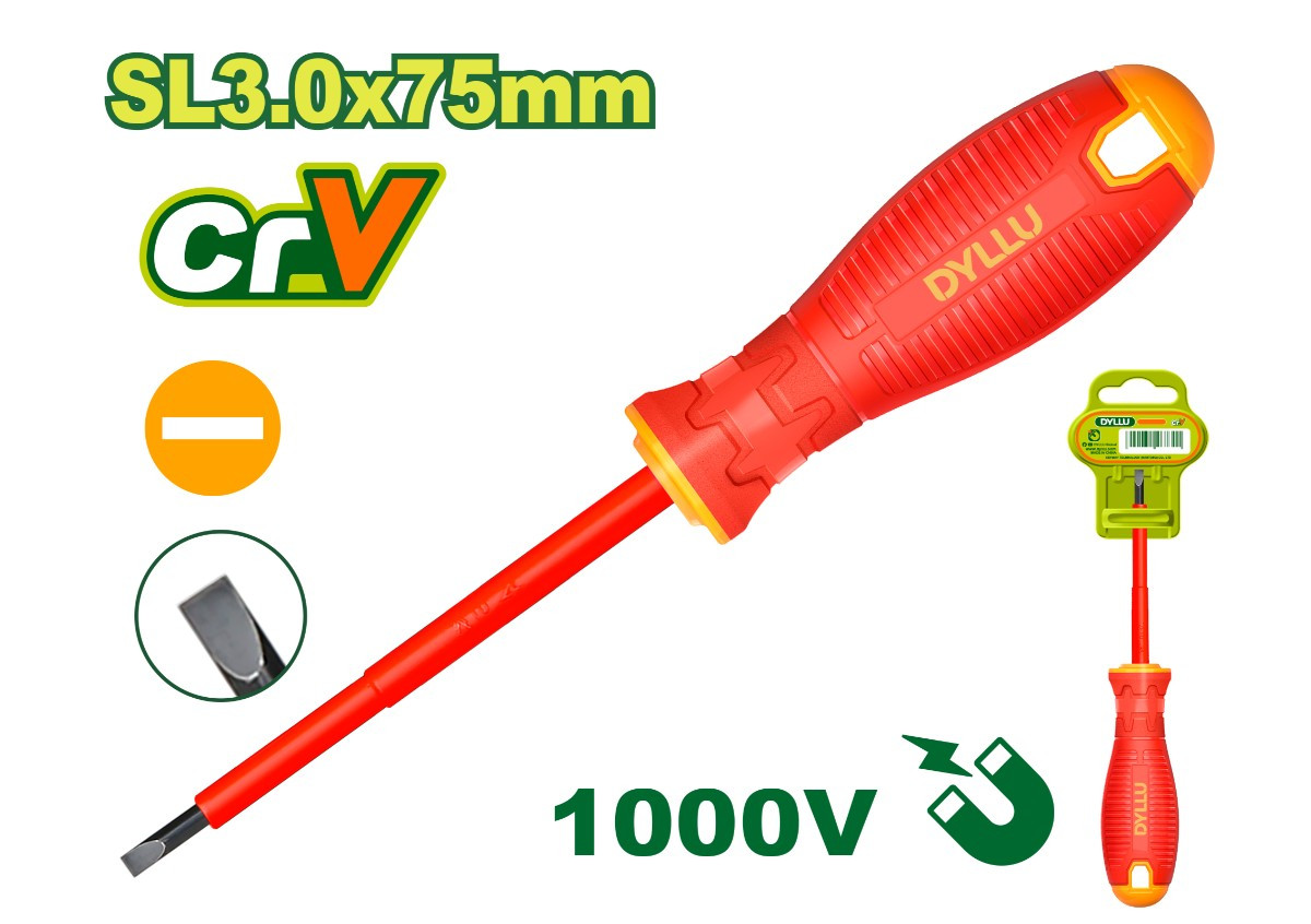 Диэлектрическая плоская отвертка DTSD7233 SL3x75mm DYLLU