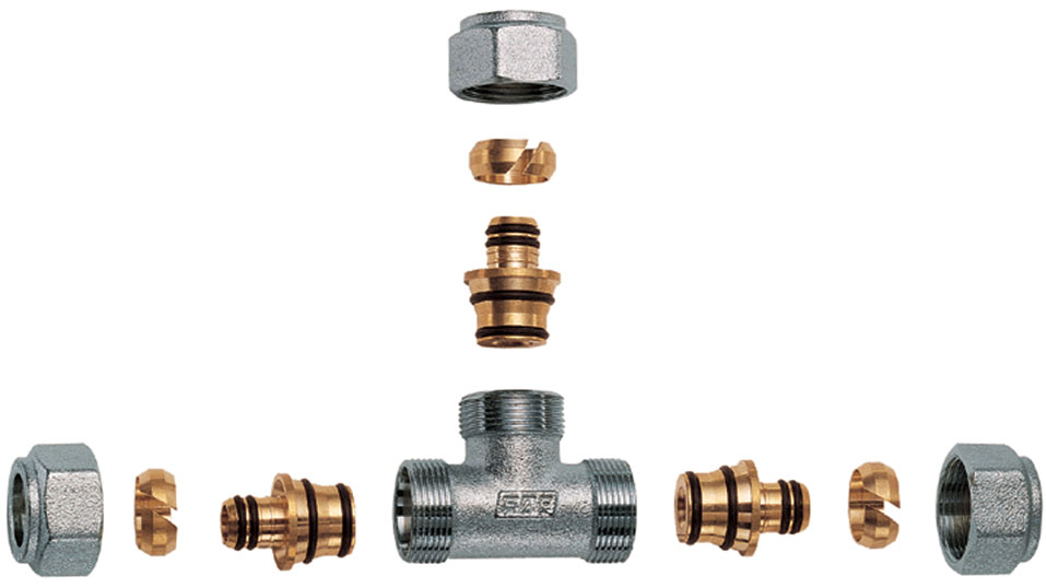 Пресс-тройник 1/2" с 3 концовками для м/п труб 20*2 FAR