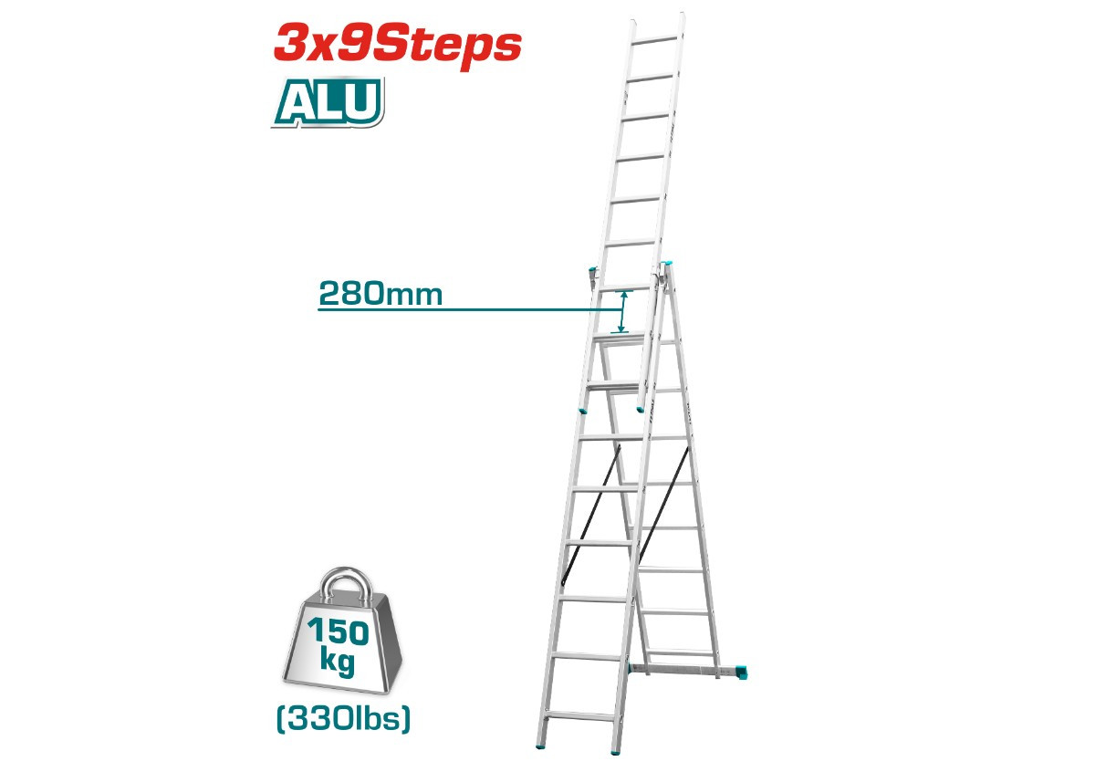 Трехсекционная раздвижная лестница TOTAL THLAD03391