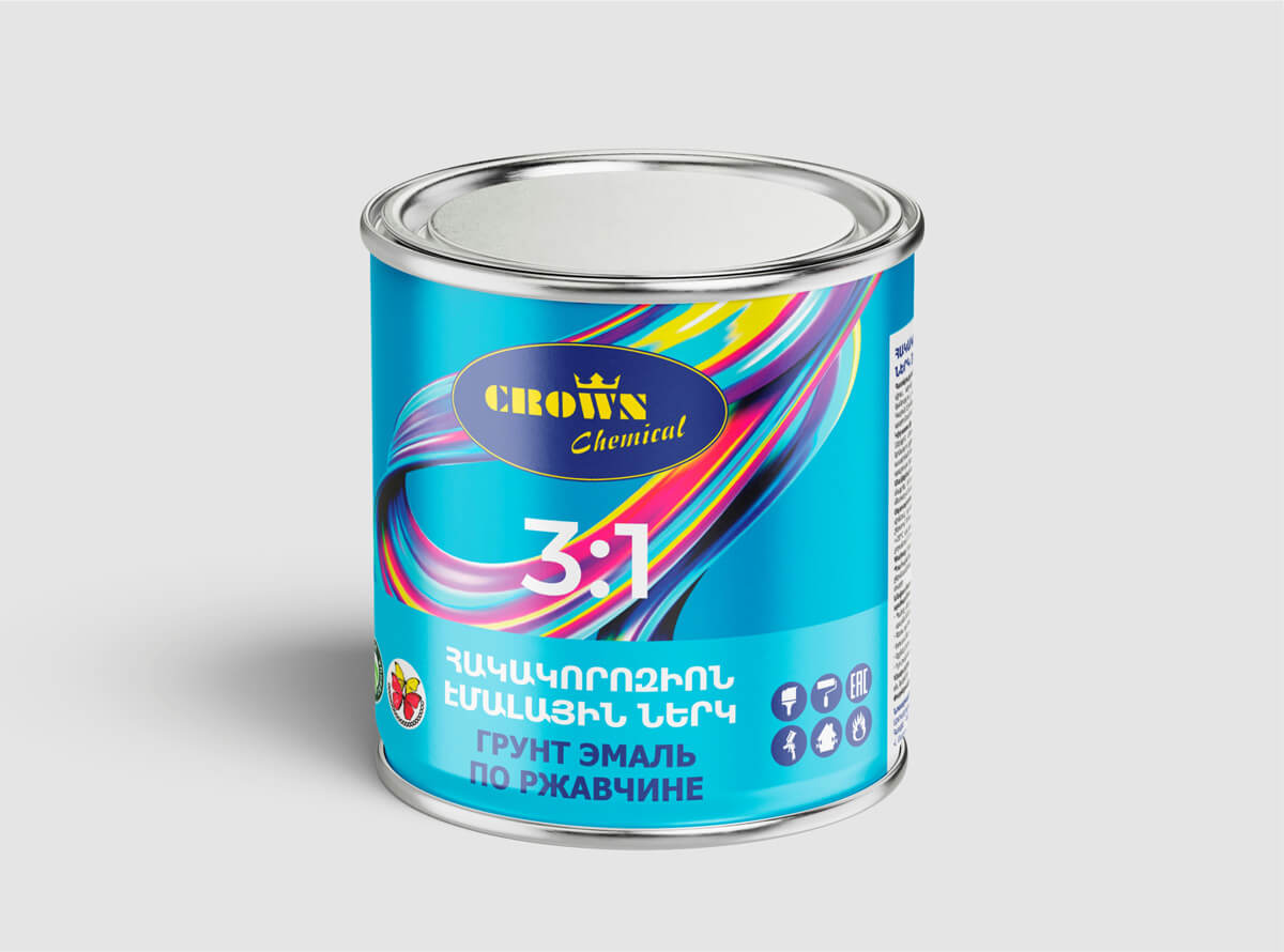 Антикоррозионная краска 3 в 1 жёлтая 2,7 кг, Crown