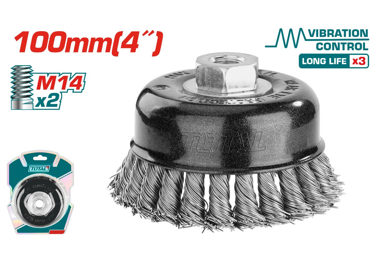 Щетка проволочная с плетеной чашкой 100мм TAC32045 TOTAL