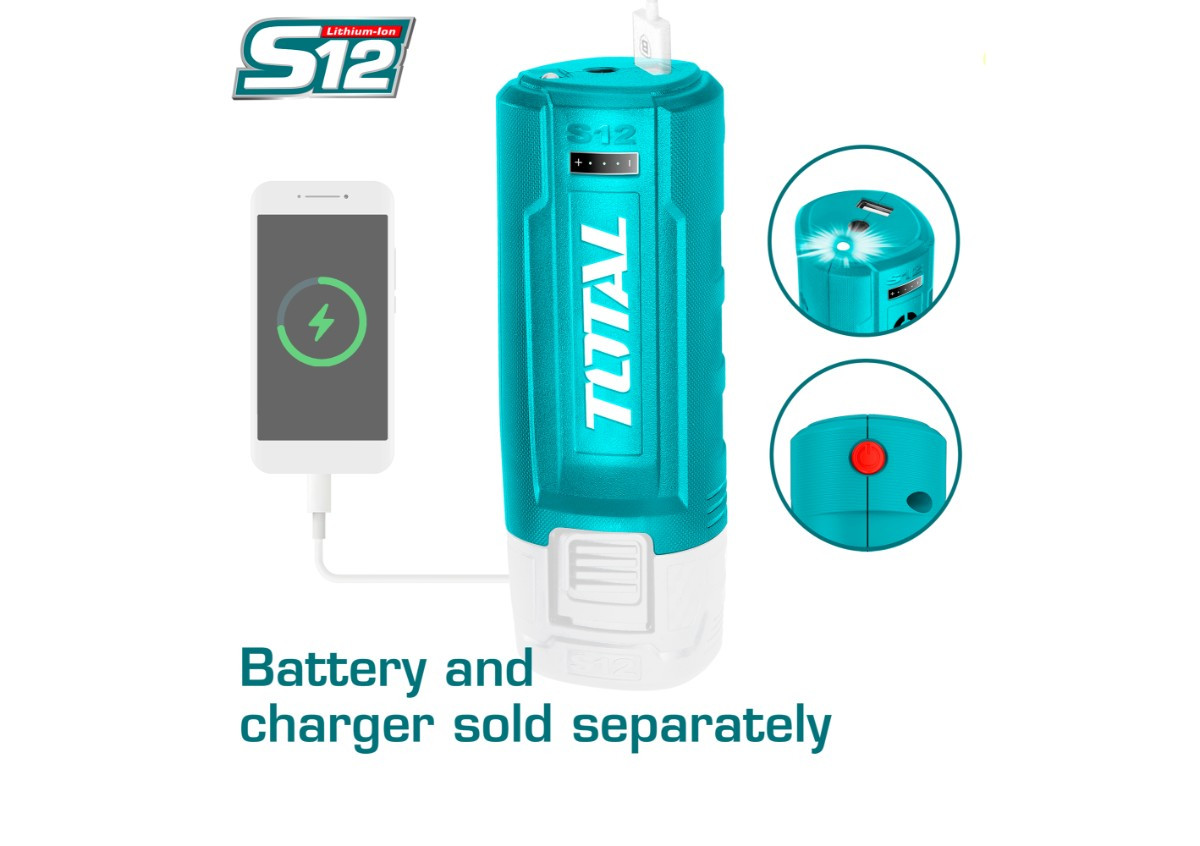 Լիցքավորիչ USB  12V առանց մարտկոց TOTAL TUCLI1201