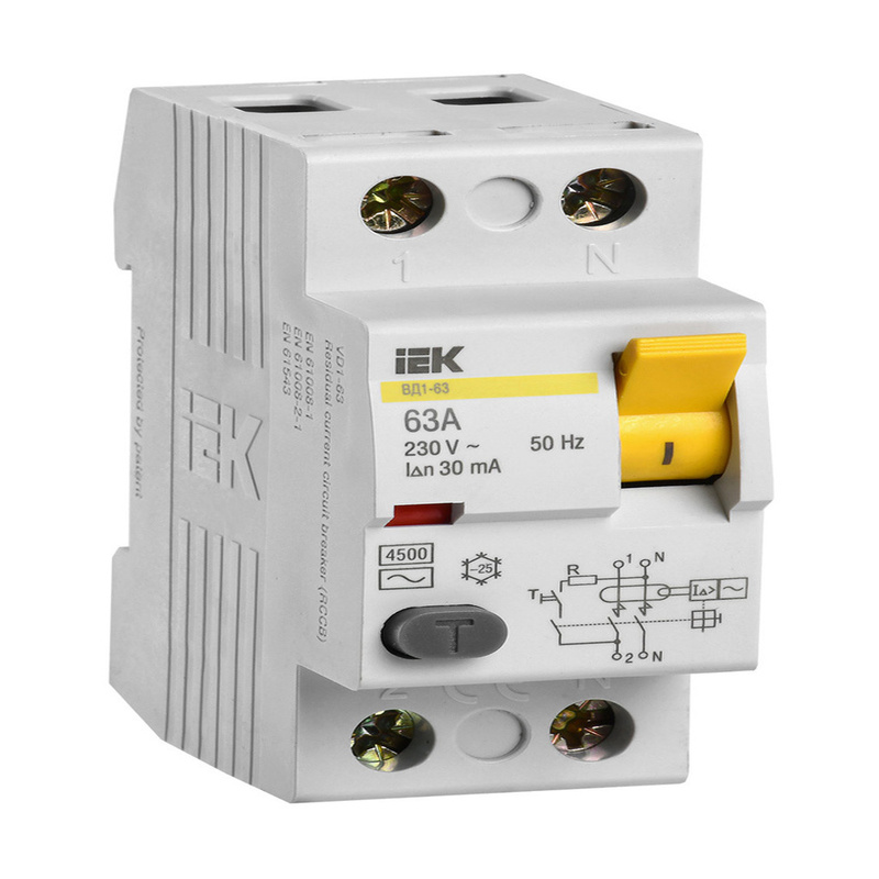 Выключатель дифференциальный УЗО 2-полюс. 63 А 30 mA ИЭК