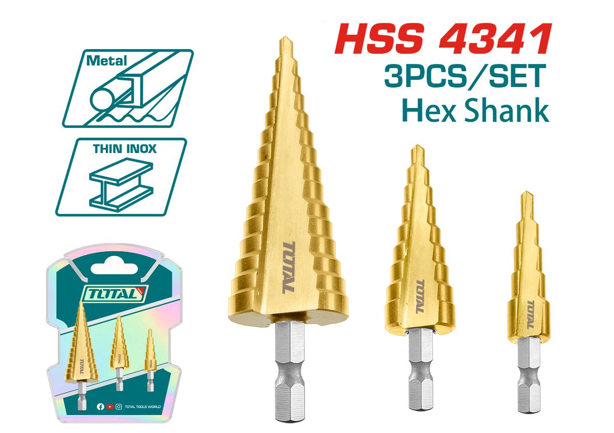 Набор ступенчатых сверл  3 шт. TOTAL TAC80402