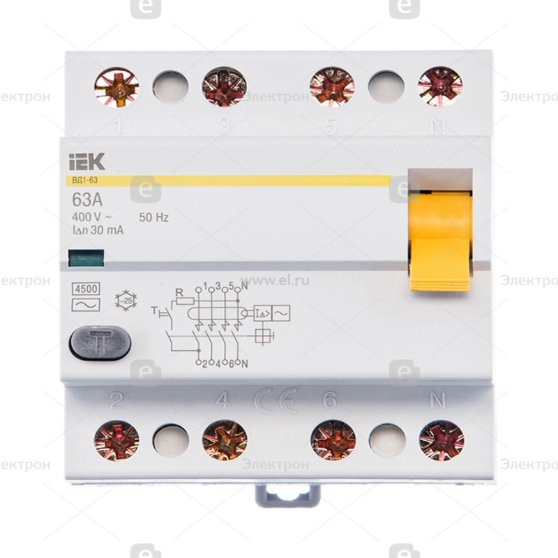 Выключатель дифференциальный УЗО 4-полюс. 63 А 30 mA ИЭК