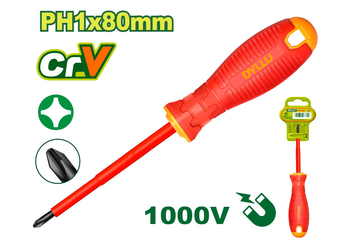 Диэлектрическая крестовая отвертка DTSD7213 PH1x80 мм DYLLU