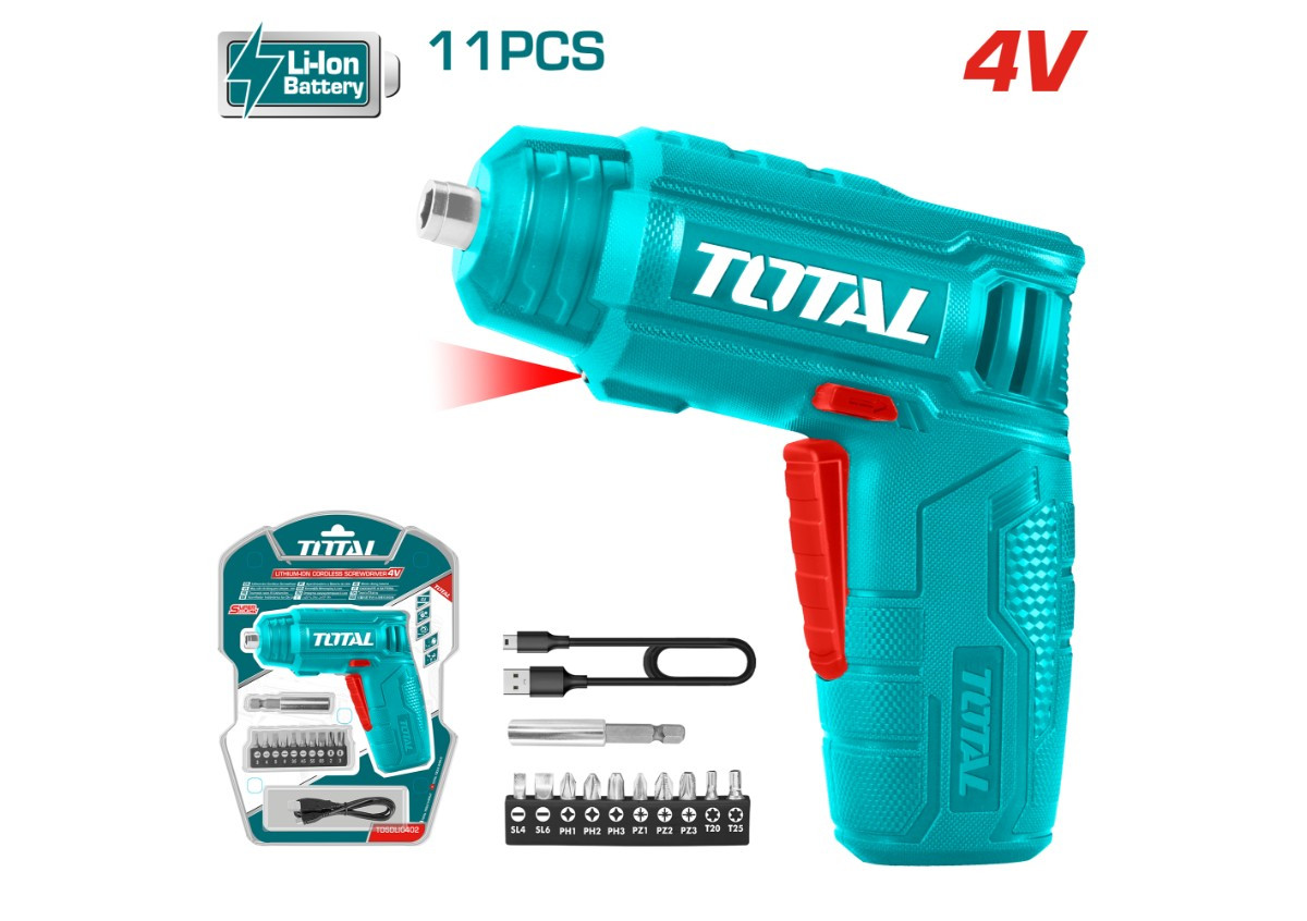 Аккумуляторная отвертка 4 В/4Нм TOTAL TSDLI0402