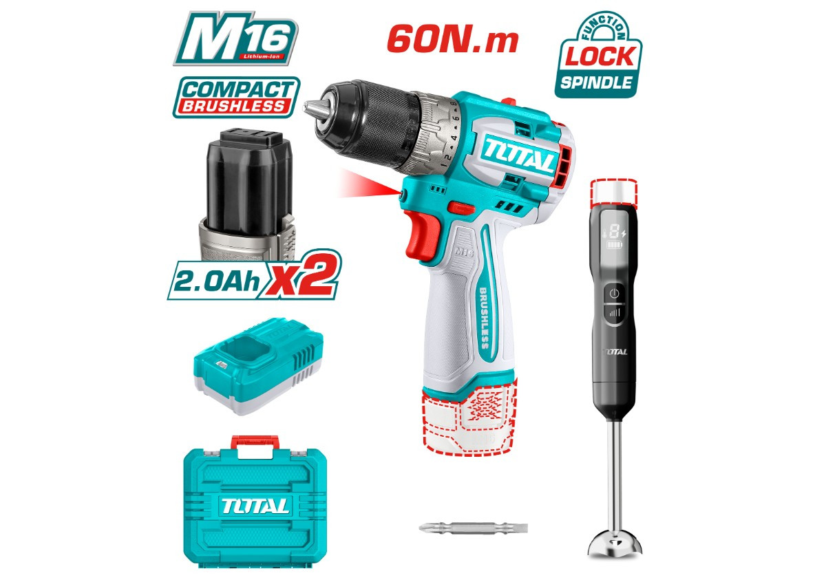 Կոմբո հավաքածու․ պտուտակադարձիչ (TDLI16681) 2 մարտկոցով, բլենդեր (TJB047K) TOTAL TCKLI1628