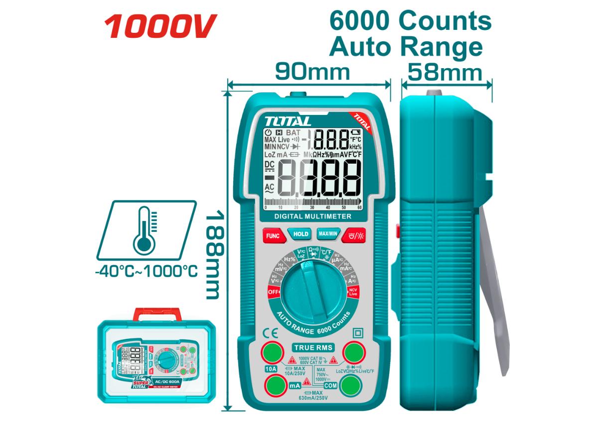 Цифровой мультиметр 1000В  TOTAL TMT5310004