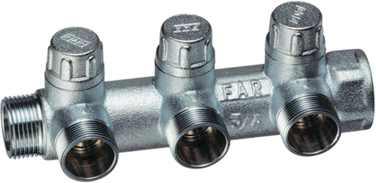 Запорный коллектор 3/4"ВР-НР с 3 отводами М24х19 FAR