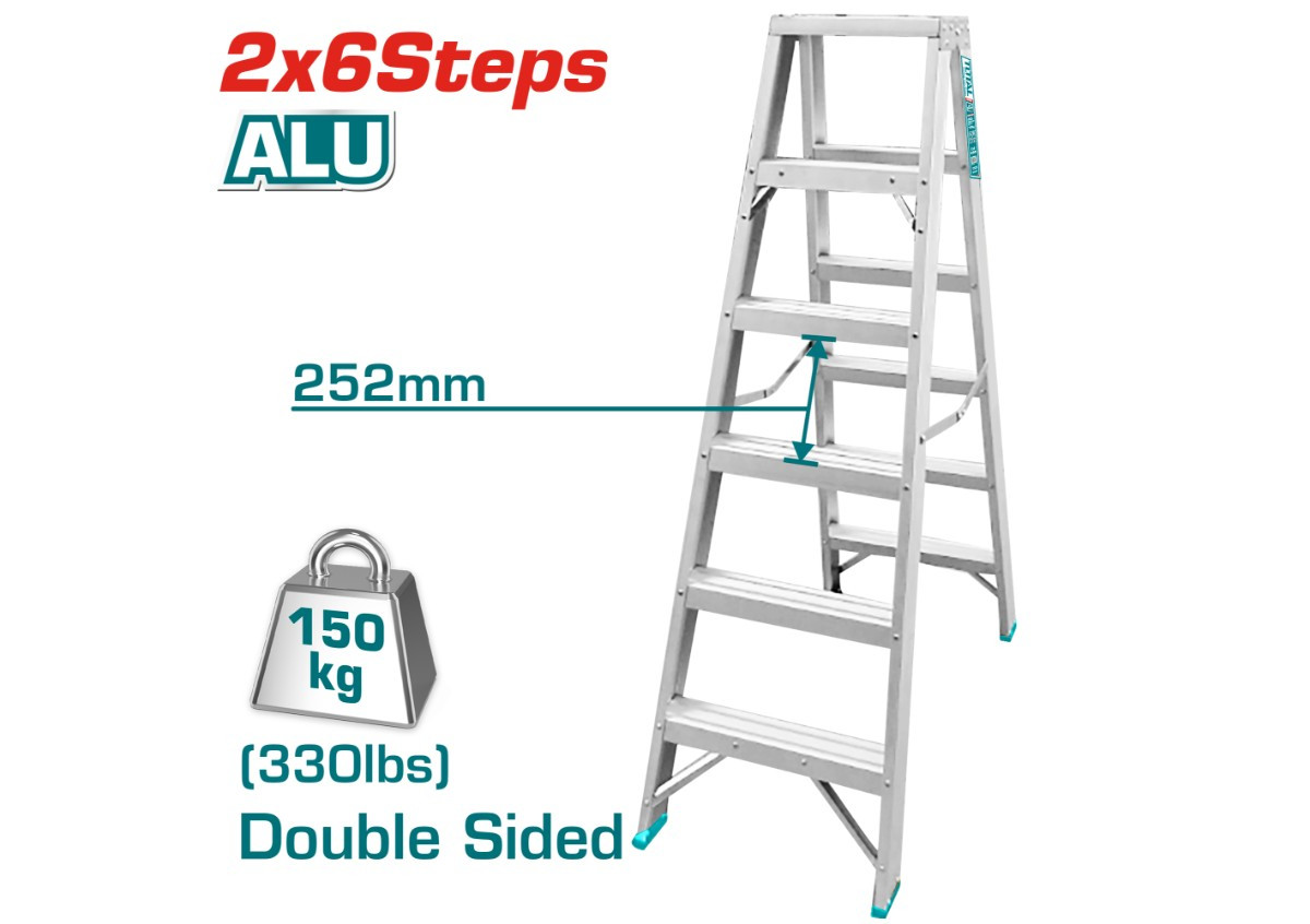 Двусторонняя стремянка  2 x 6 ступенек TOTAL THLAD01061
