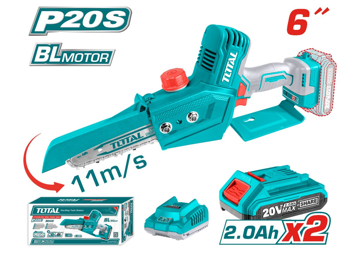 Շղթայավոր սղոց մարտկոցային 20Վ 150մմ (2 մարտկոցով, լիցքավորիչով) TOTAL TGSLI20683