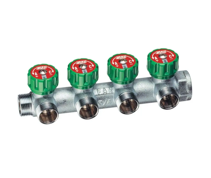 Коллектор регулирующий 1" (ВР-НР) с 4 отв. 1/2" НР FAR