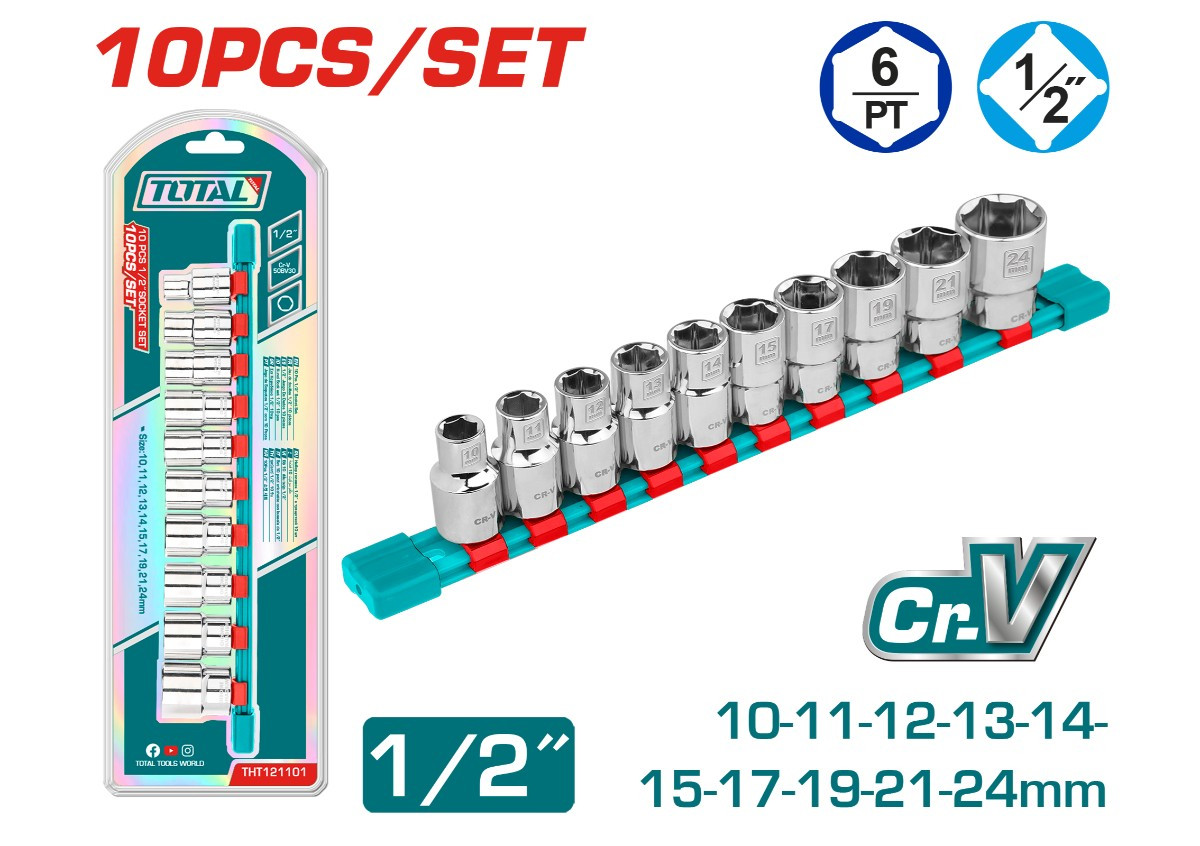Գլխիկների հավաքածու 10կտոր  1/2": 10,11,12,13,14,15,17,19,21,24մմ TOTAL THT121101
