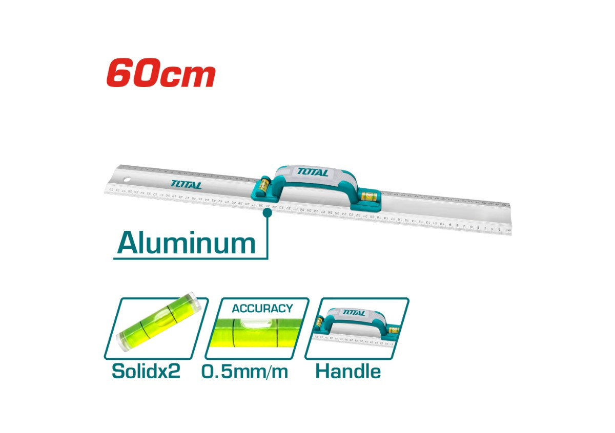 Линейка алюминиевая с уровнем 600мм TOTAL TMT222606