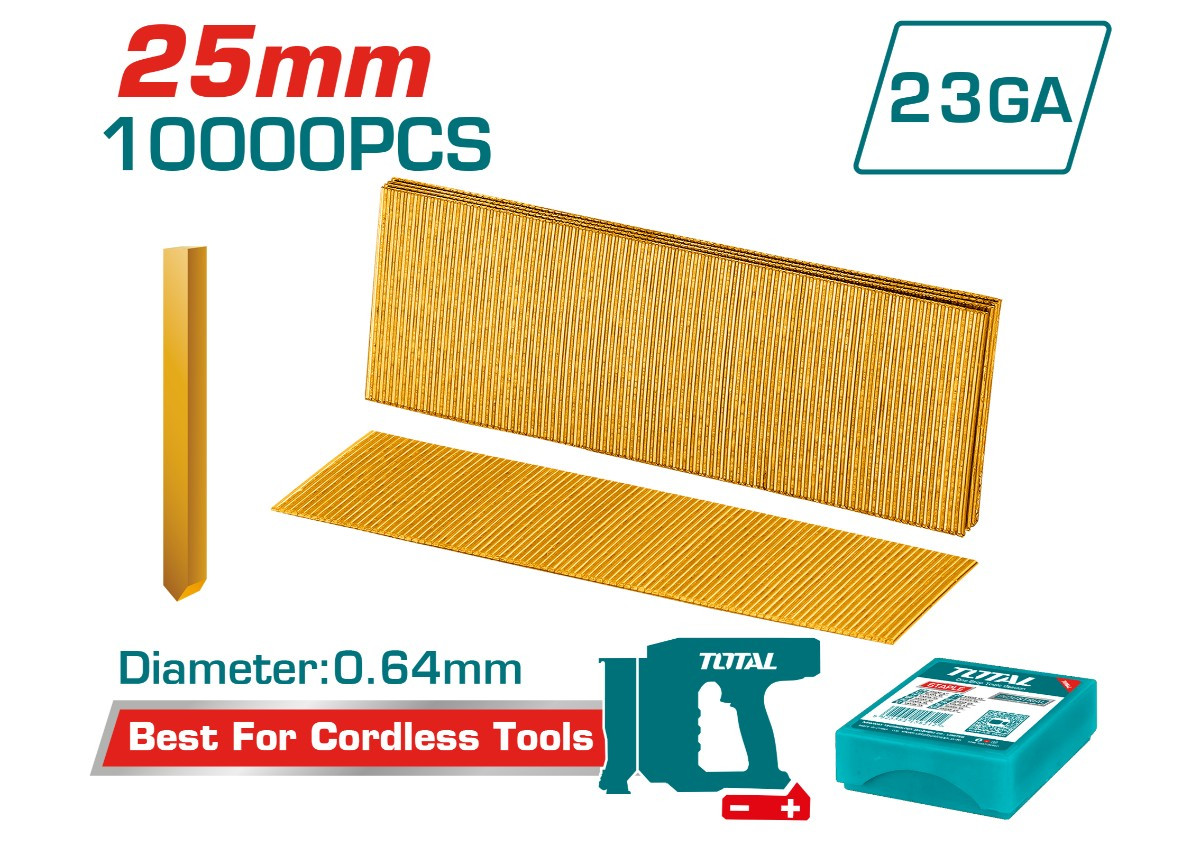 Մեխ կրակող գործիքի գամեր անգլխիկ 25մմ 10000 հատ TOTAL TAC06825