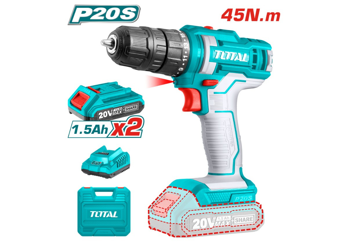 Аккумуляторная дрель 20В / 1.5Ач TOTAL TDLI20028