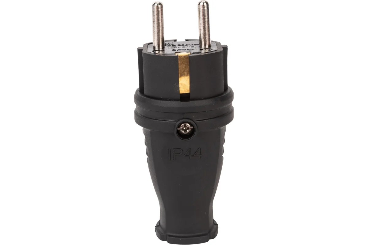 Вилка прямая черная 16А каучук, защита IP44
