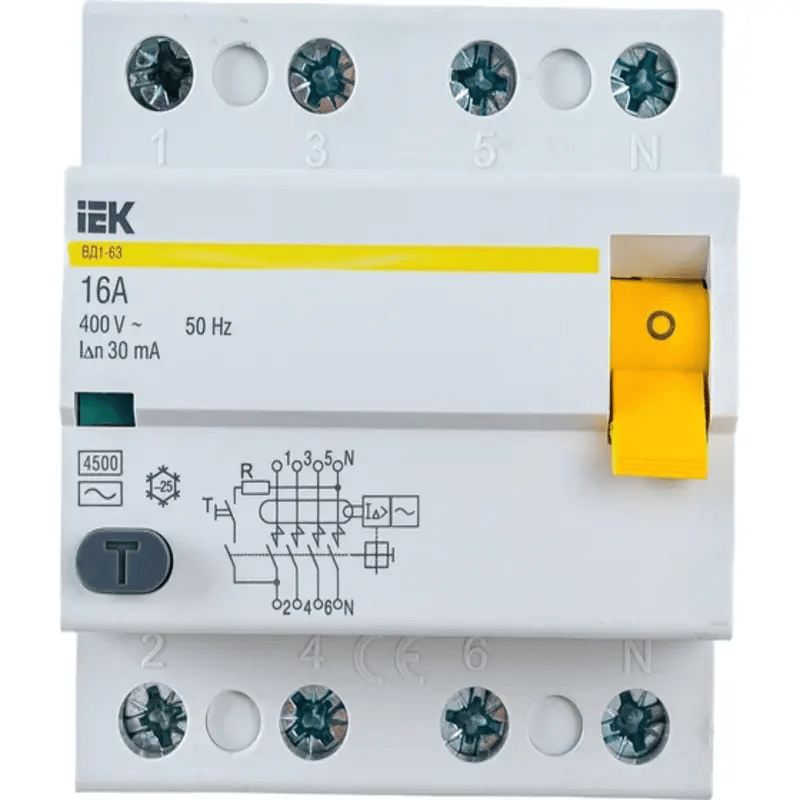 Выключатель дифференциальный УЗО 4-полюс. 16 А 30 mA ИЭК