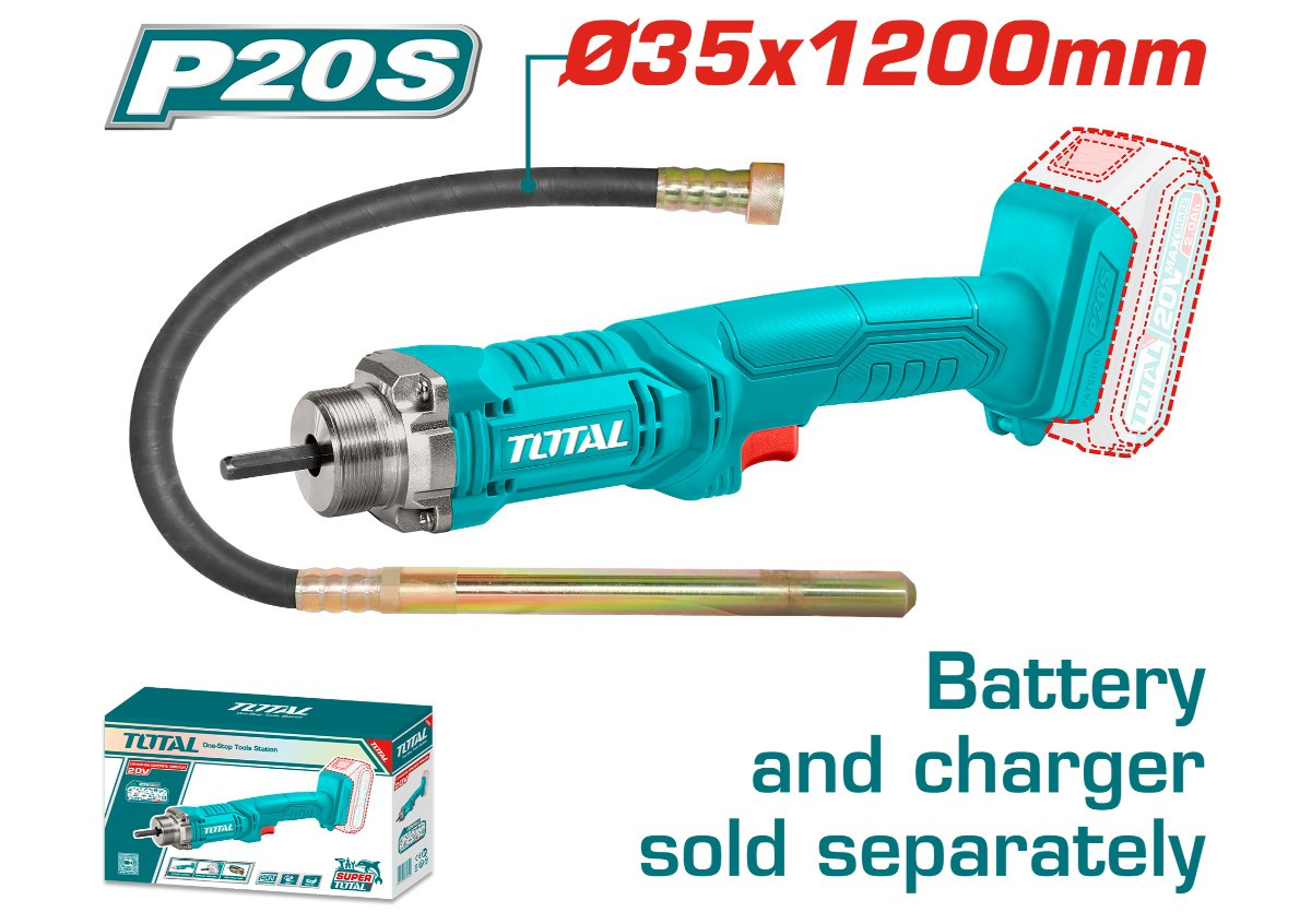 Вибратор с бетонной батареей 20V TOTAL TCVLI202301