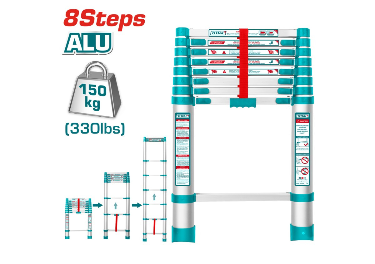 Телескопическая лестница 8 ступеней TOTAL THLAD08081