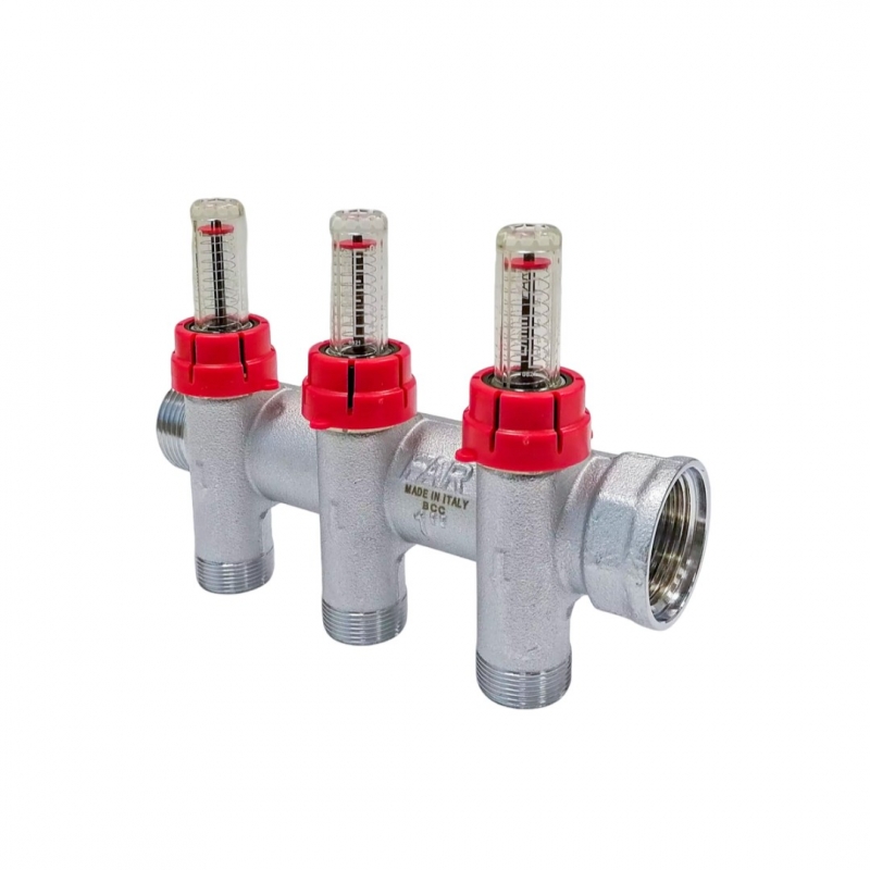 Коллектор запорный 1"(ВР-НР) с расходомер., 3отв. М24*19 FAR