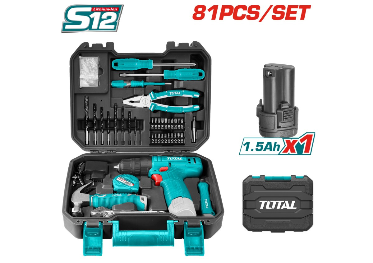 Ձեռքի գործիքների հավաքածու և պտուտակադարձիչ (81 միավոր) TOTAL THKTHP10812