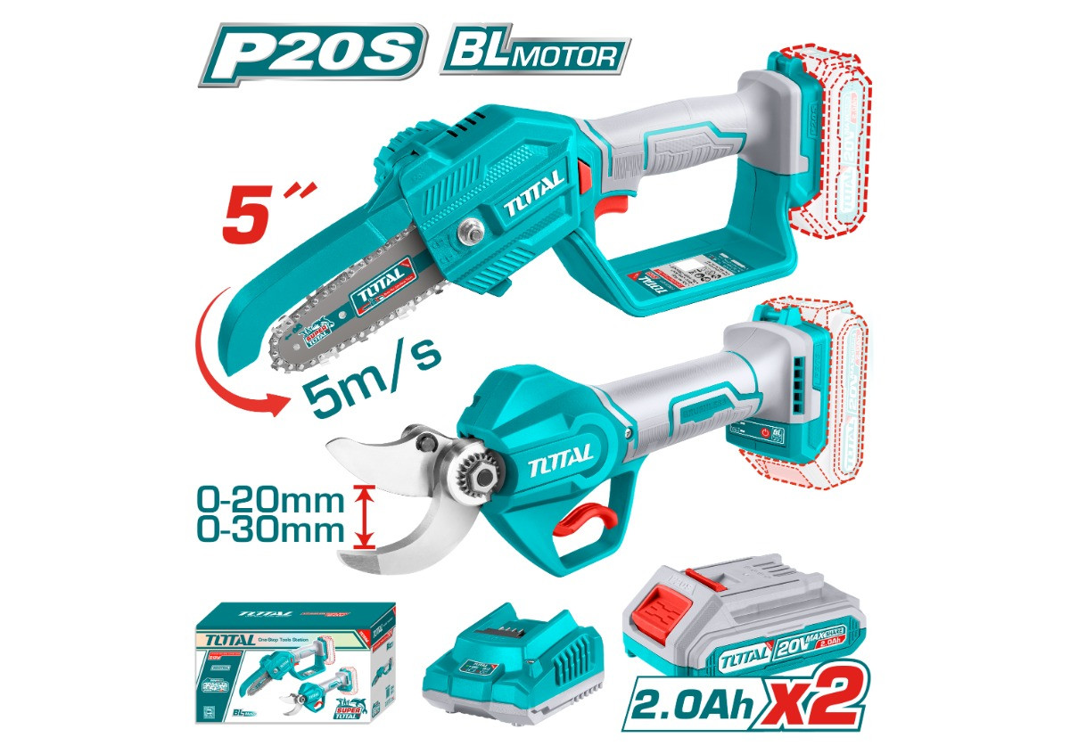 Այգեգործական մարտկոցային գործիքների հավաքածու․ էտի մկրատ (TSSLI20308), շղթայավոր սղոց (TGSLI2058) 2