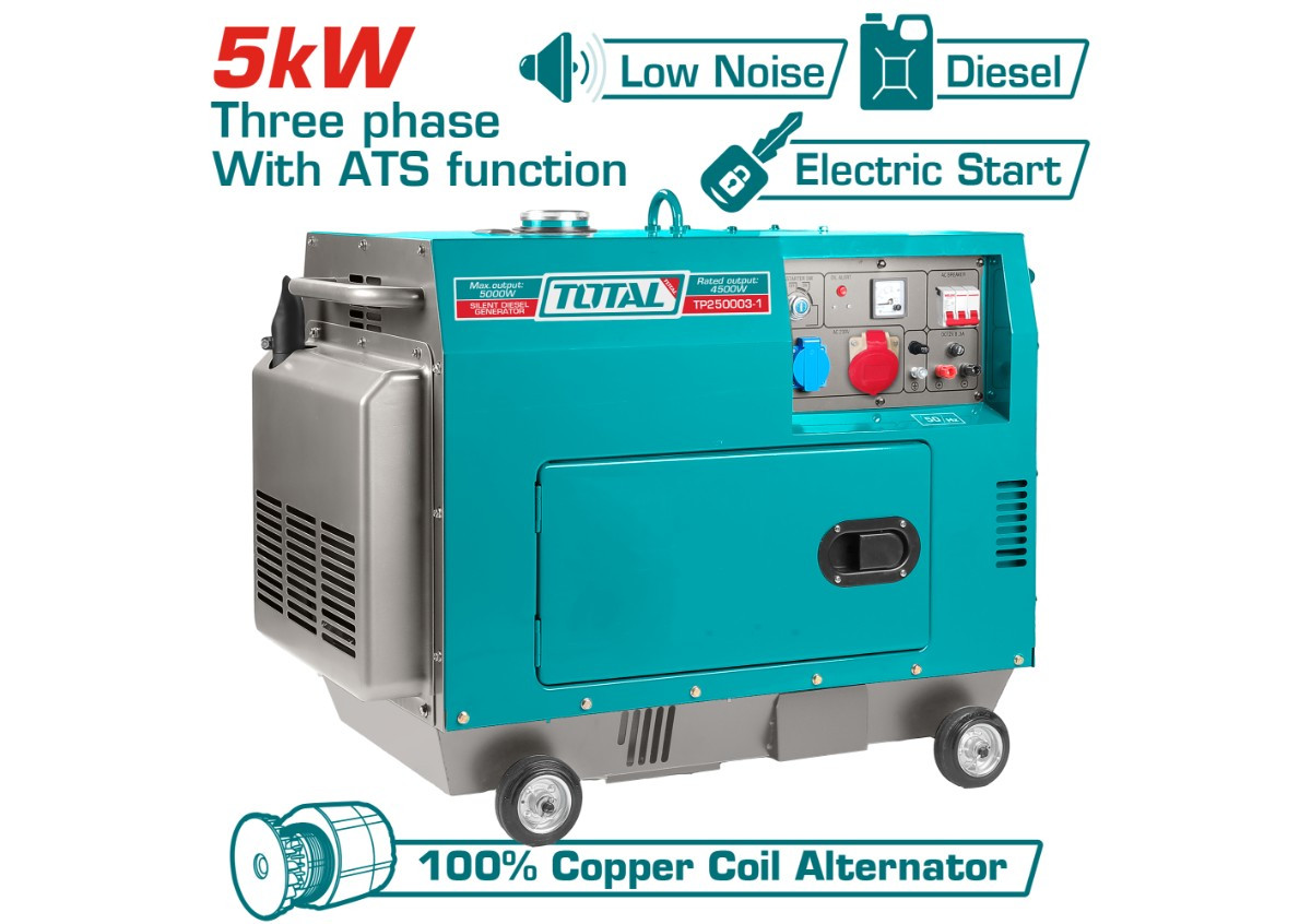 Дизельный генератор (стартер) Бесшумный трехфазный 5000 Вт  TP250003  TOTAL